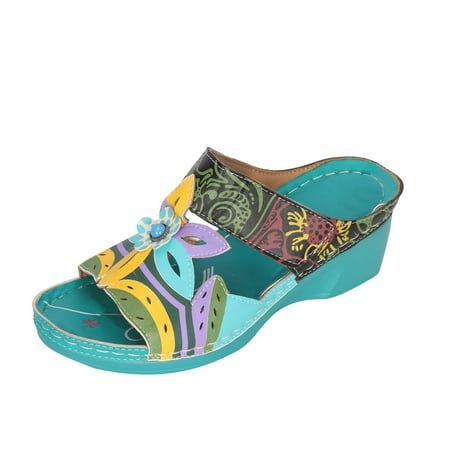 

YanHoo Womens Bohemian Non-Slip Orthopedic Sandals Open Toe Shoes Ethnic Fashion Comfortable Orthotic Slippers With Arch Support Slip On Sandals