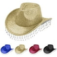 thumbnail image 4 of MEICHEN Cowboy Hat for Women Elegant Wide Brim Shiny Tassel Dating Hat Plain Sun Hat Yellow, 4 of 6