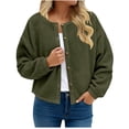 thumbnail image 2 of Homenesgenics Winter Coat Winter Clothes Womens Fleece Jackets Cropped Button Down Crew Neck Coats Fall Casual Trendy Outerwear Green M, 2 of 8