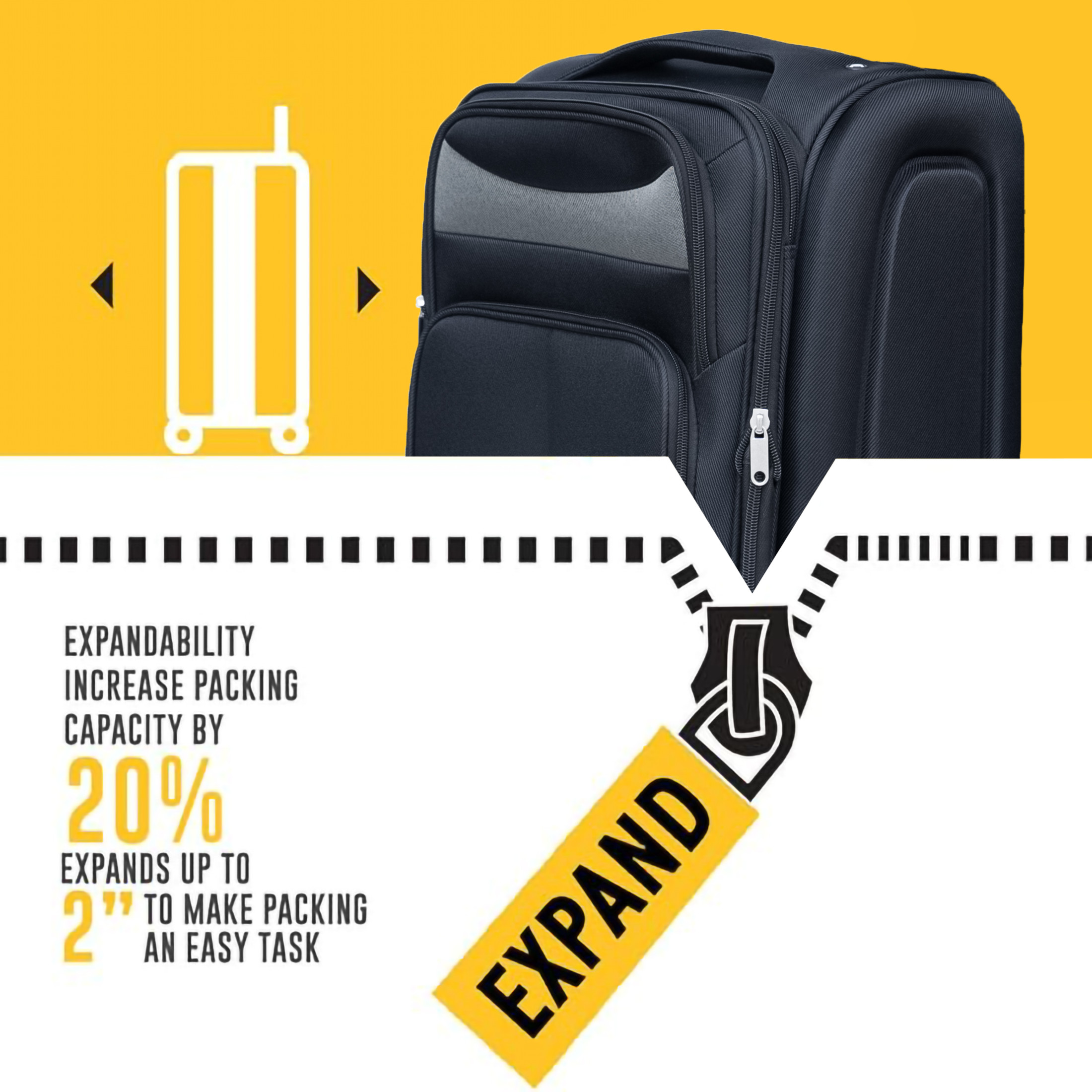 Noble House 3-Piece 20" & 24" Softside Oxford Luggage Set with Backpack, Expandable Spinner Suitcases, Black