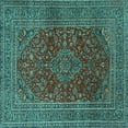 thumbnail image 1 of Ahgly Company Machine Washable Indoor Square Medallion Turquoise Blue Traditional Area Rugs, 8' Square, 1 of 4