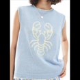 thumbnail image 3 of Suéter Sin Mangas con Estampado Gráfico Y2K para Mujer, Jersey de Langosta, Cuello Redondo, Ligero, de Punto, para Otoño. Azul M, 3 of 7