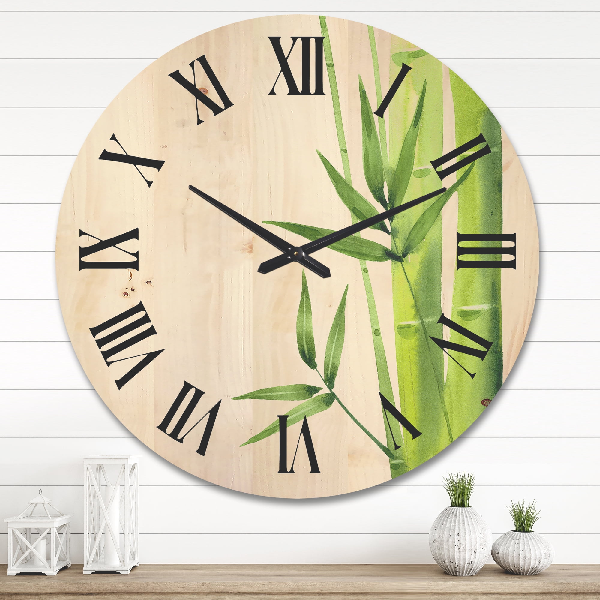 Designart 'The Forest of Bamboo Branches V' Tropical Wood Wall Clock