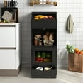 thumbnail image 5 of JOIVI Potato Storage Wood Bin, Wooden Bread Storage Bins with Removable Drawer & 2 Doors, 16'' Onion Organizer with Grocery Section, Decorative Vegetable Organization Cabinet for Kitchen, Black, 5 of 9