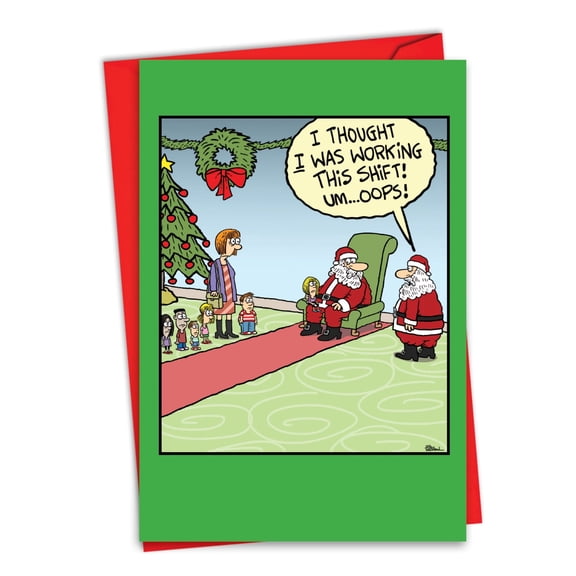 NobleWorks Funny Christmas Greeting Card with 5 x 7 Inch Envelope (1 Card) Merry Christmas Holiday Wrong Shift C8733XSG