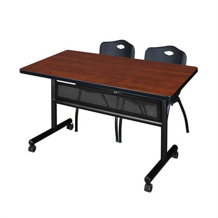 UPC: 0192357022719 | 48  x 30  Flip Top Mobile Training Table w/ Divider- Cherry & 2 Stack Chairs