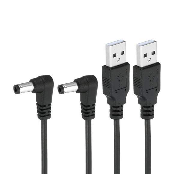 Unique Bargains USB 2.0 A Type to DC 5.5x2.5mm 90 Degree Angle Barrel Jack Power Cable, 2pcs Wire Adapter Connector Cord, Black