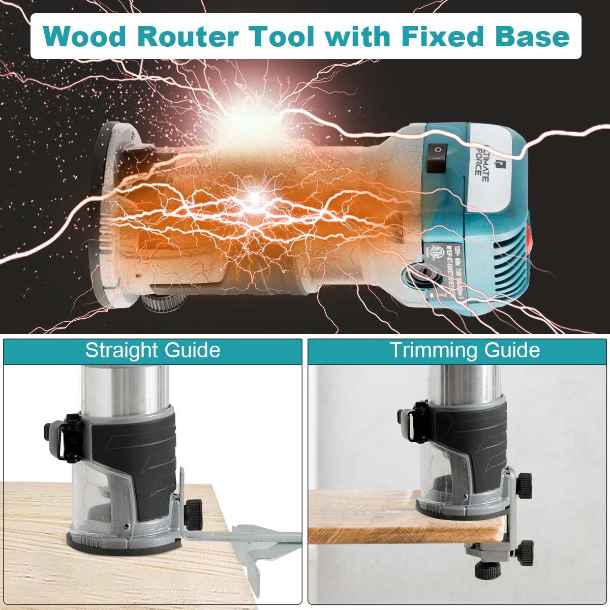 1.25HP Palm Router Kit Variable Speed Woodworking Tool w/ Fixed BasePlunge  Base