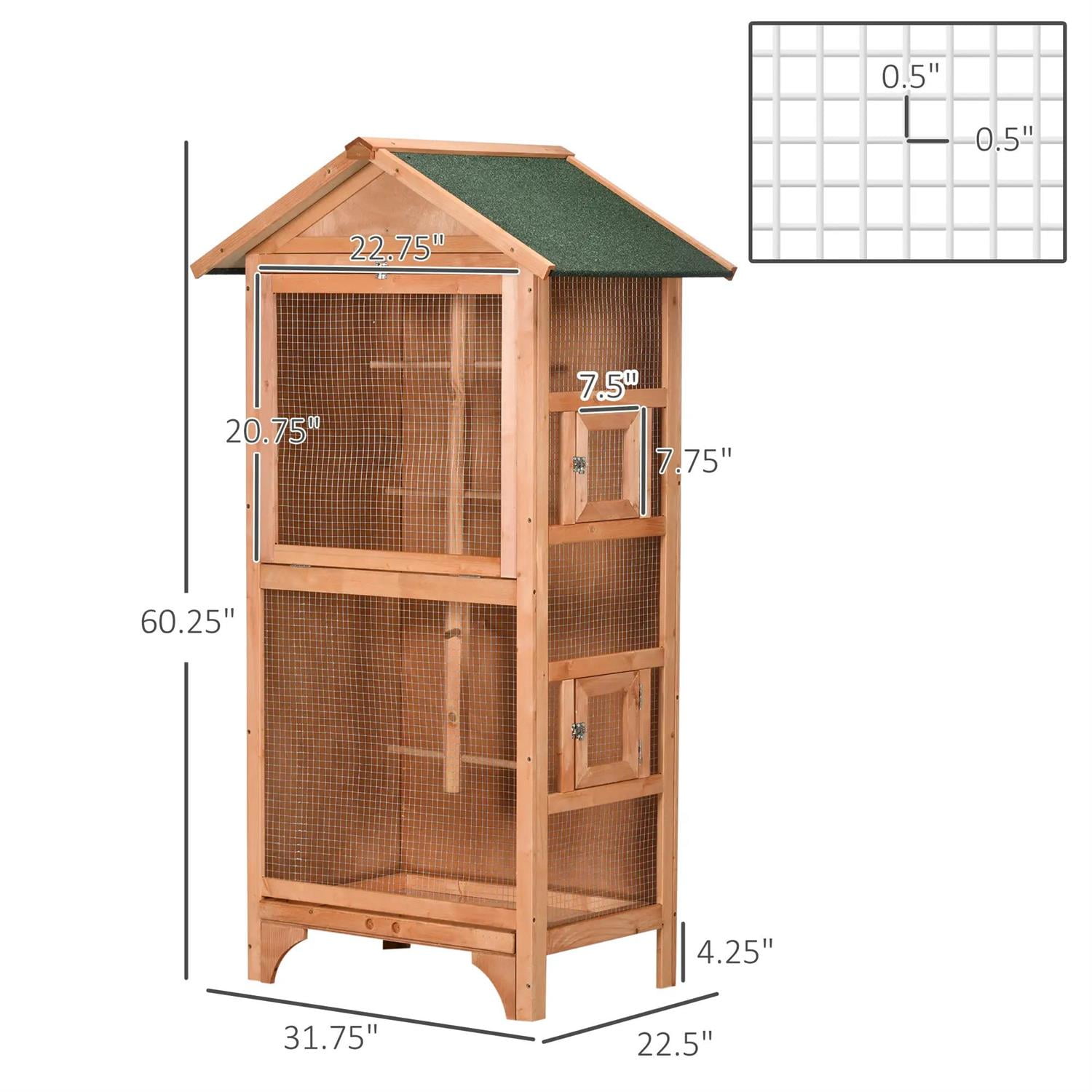 Pefilos Outdoor Bird Aviary, 60" Wooden Birdcage with Removable Bottom Tray and 4 Perch, Ideal for Finches, Parakeet, Orange