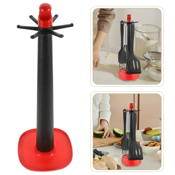 SOPOTUTU Red Plastic Ladle Stand Cookware Holder Kitchen Utensil Organizer and Space-Saving