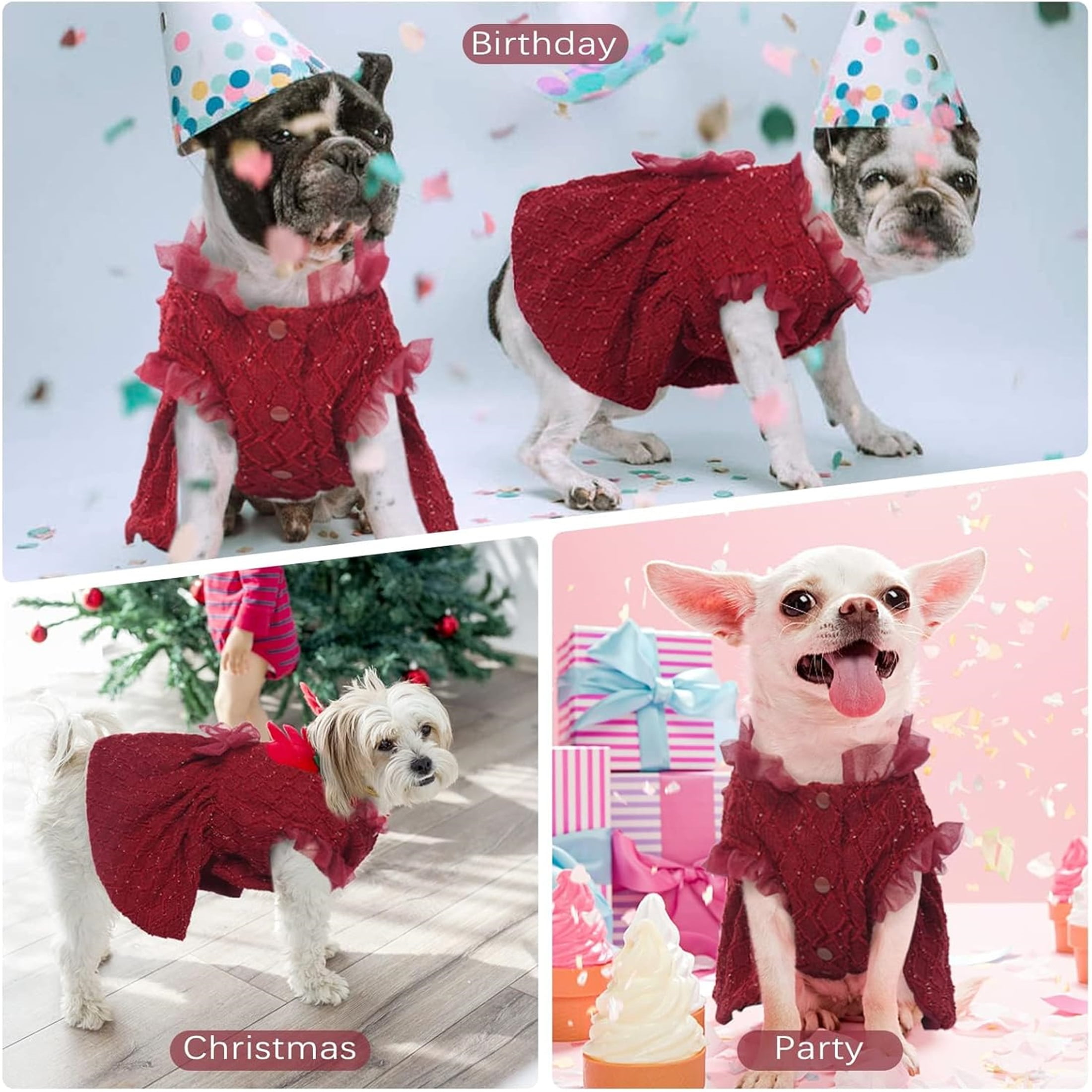 UOSIA Dog Dress, Cute Dog Dresses for Small Dogs Girl Elegant Puppy Tutu with Bow-Knot