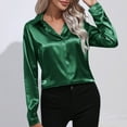 thumbnail image 6 of RYDCOT Womens Button Down Satin Shirt Long Sleeve V-Neck Solid Color Dress Shirts Work Business Casual Ladies Tops and Blouses Sale, 6 of 7