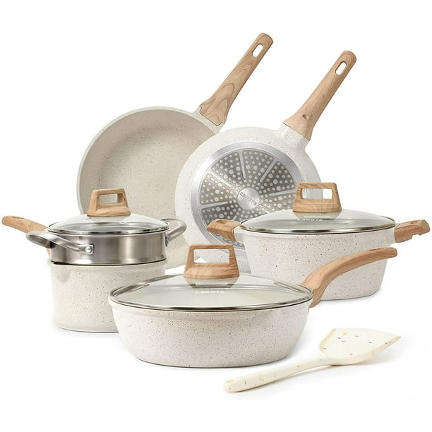 Carote 10Piece Pots and Pans Set,White Granite Nonstick Cookware Set