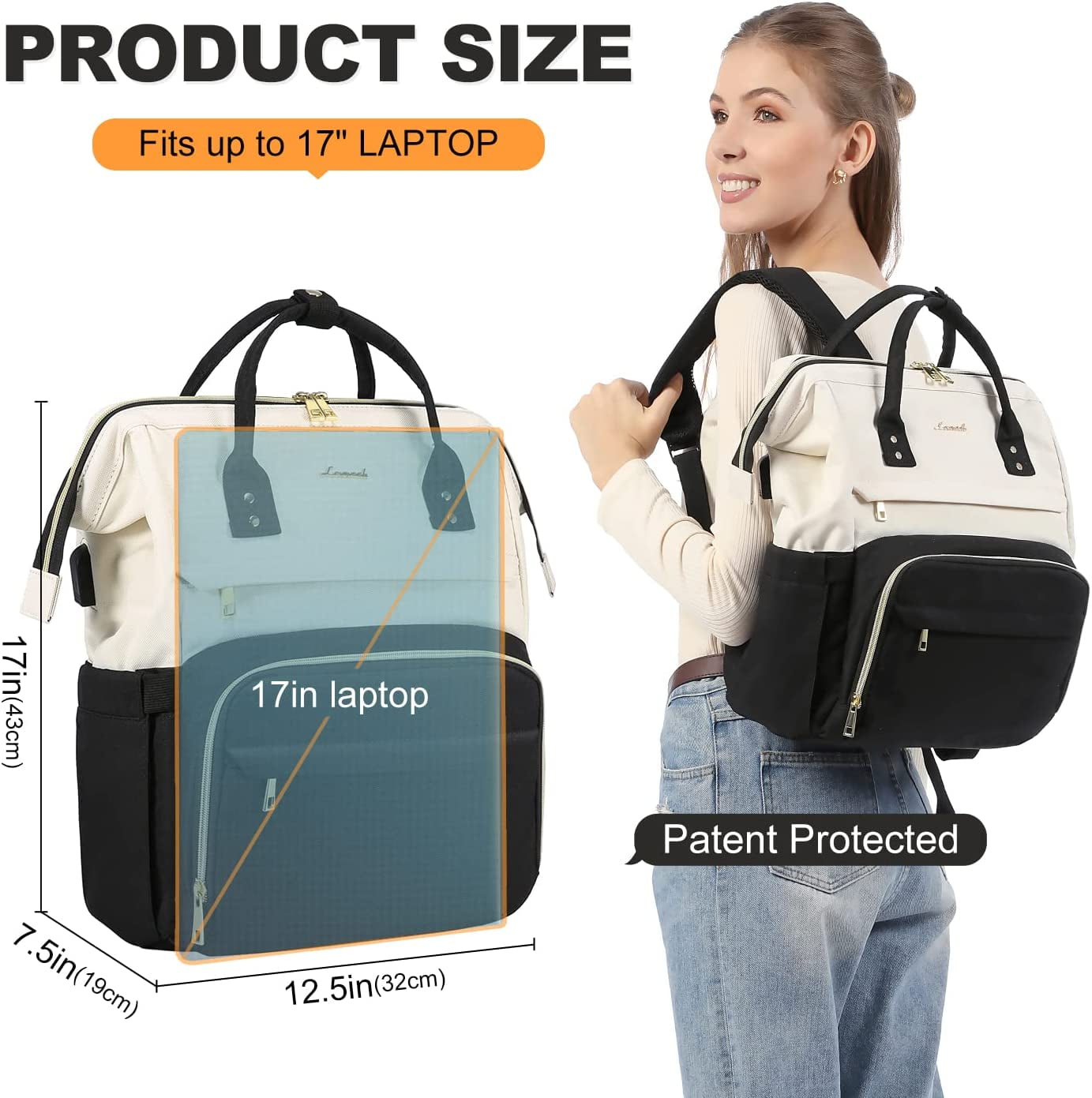 Lovevook Laptop Backpack for Women,17.3" Business Computer Bag Teacher Nurse Backpack Purse with Anti-Thief Pocket, Larger Waterproof Travel Bag College Backpack with USB Charging Port