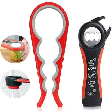 Jar Opener for Weak Hands, Easy Twist Jar Opener For Seniors with Arthritis, 5 in 1 Multi Function Bottle Opener Lid Opener For Arthritic Hands with Non Slip Rubber Jar Gripper Pad(2-piece set, Red)