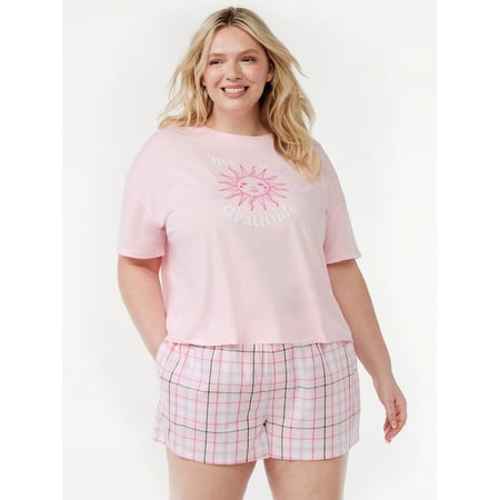 

Joyspun Women s Short Sleeve Tee and Boxer Shorts Pajama Set Sizes S to 3X