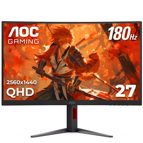 AOC CQ27G4H 27" Curved Gaming Monitor, QHD 2K 2560x1440, 1500R VA, 180Hz 0.5ms, AMD FreeSync Premium, Height Adjustable Stand, Xbox PS5 Switch Compatiable, 3-Year Zero-Bright-dot