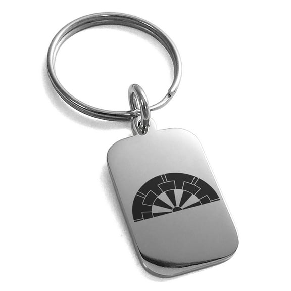 Stainless Steel Ikoma Samurai Crest Engraved Small Rectangle Dog Tag Charm Keychain Keyring
