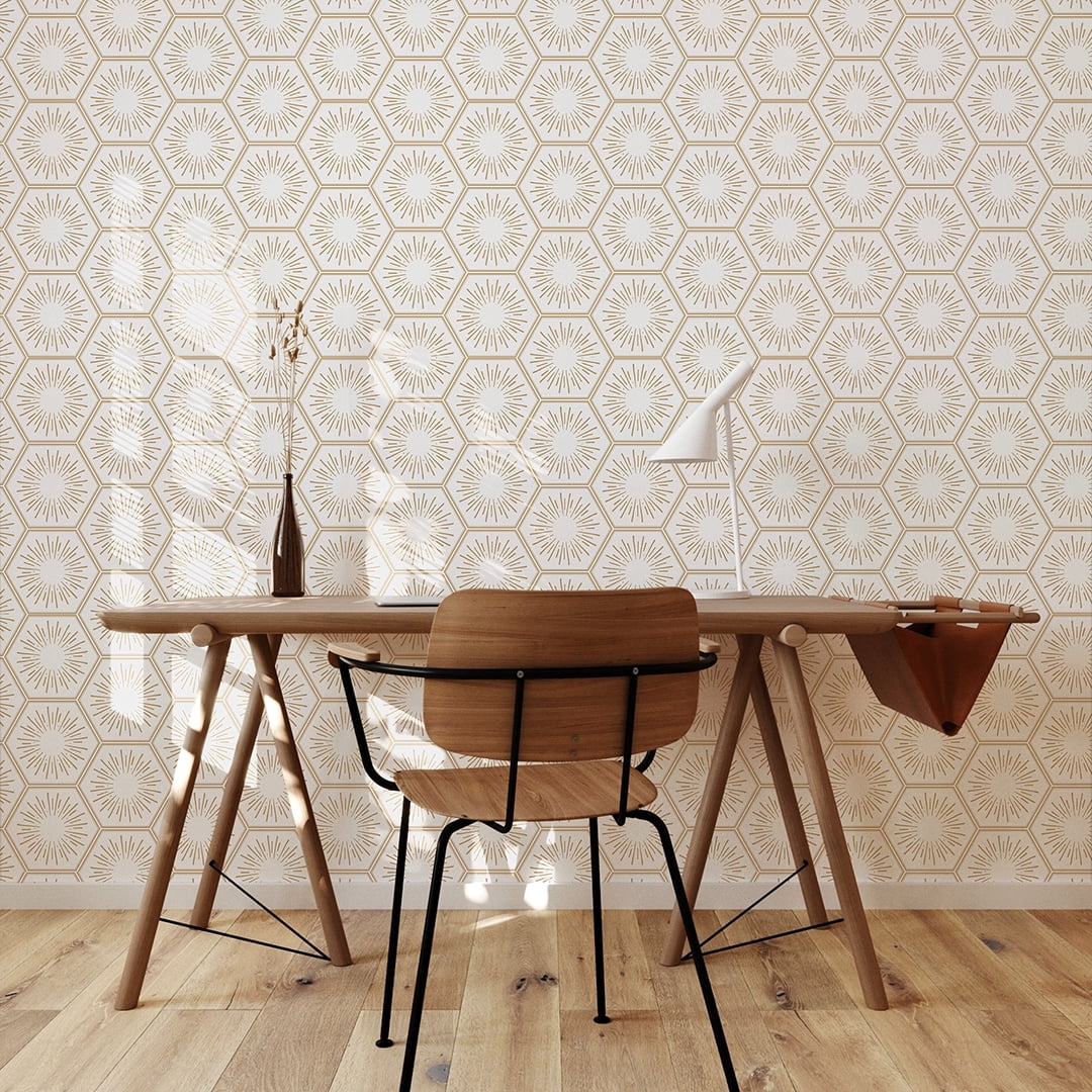 Tempaper Hello Sunshine Metallic Gold Peel and Stick Wallpaper, 20.5" x 16.5'