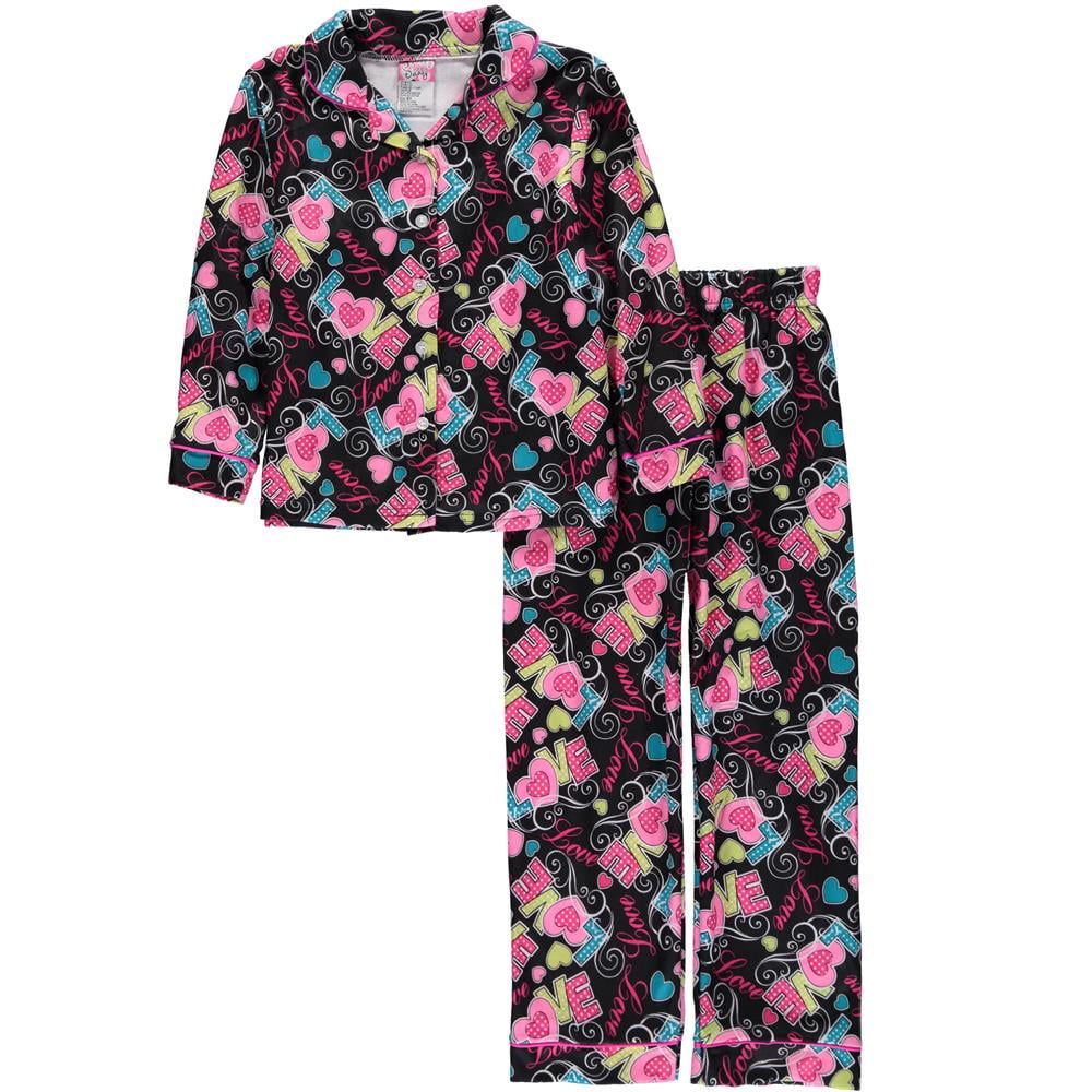 Sweet N Sassy Girls 716 Printed Flannel Pajama Set (Black 7/8