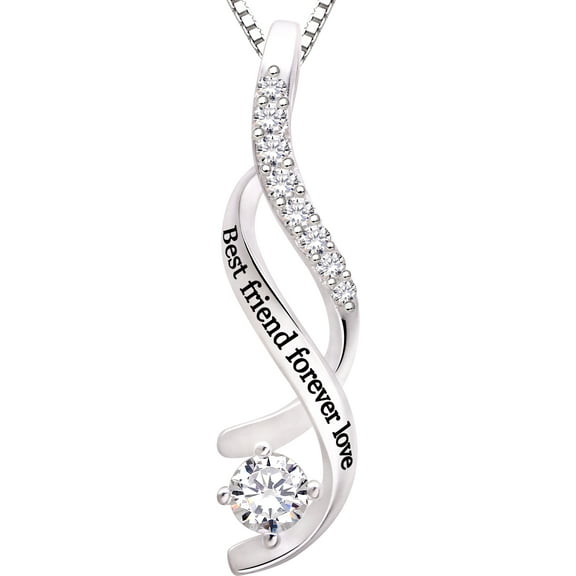 ALOV Jewelry Sterling Silver Best friend forever love Cubic Zirconia Pendant Necklace