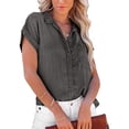 thumbnail image 2 of Blusa vaquera de manga corta,Blusa vaquera Chaqueta vaquera de manga corta para mujer Blusa vaquera Diseño revolucionario, 2 of 5