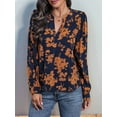 thumbnail image 4 of Women'S Floral Print Long Sleeve V-Neck Shirts Loose Casual Workout Blouses Navy Blue S, 4 of 7