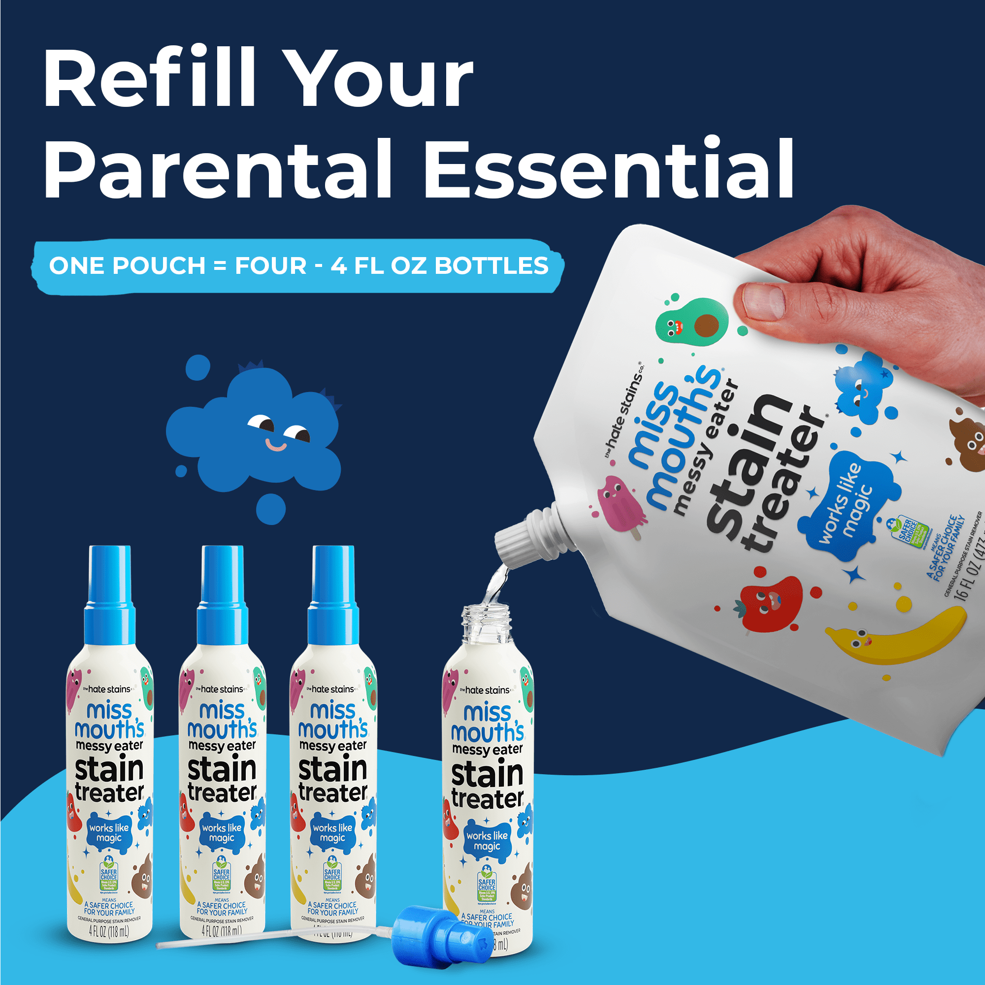 Miss Mouth's Messy Eater Stain Treater Refill Pouch, 16 floz, Stain Remover for Food, Grease, Coffee & More, Gentle on Laundry