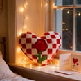 thumbnail image 4 of Vfedsrsge Valentines Day Heart Throw Pillow - Red Plaid Embroidered Rose Tufted Plush Cushion 13.8in, Valentine Gift for Her/Him, 4 of 6