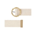 thumbnail image 2 of Women's Woven Stretchy Belts, Straw Rattan Round Buckle Elastic Boho Wide Waistband for Dress 95x5cm/37.4x2.0" Beige, 2 of 5