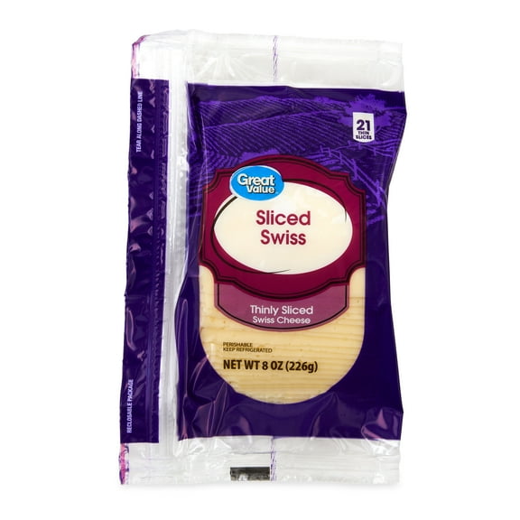 Great Value Swiss Thinly Sliced Cheese, 8 oz, 21 Slices