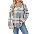 thumbnail image 5 of Tops for Women Plus Size Plaid Print Long Sleeve Button Drawing Hooded Casual Blouse Shirt Womens Blouse Multicolor XXL, 5 of 5