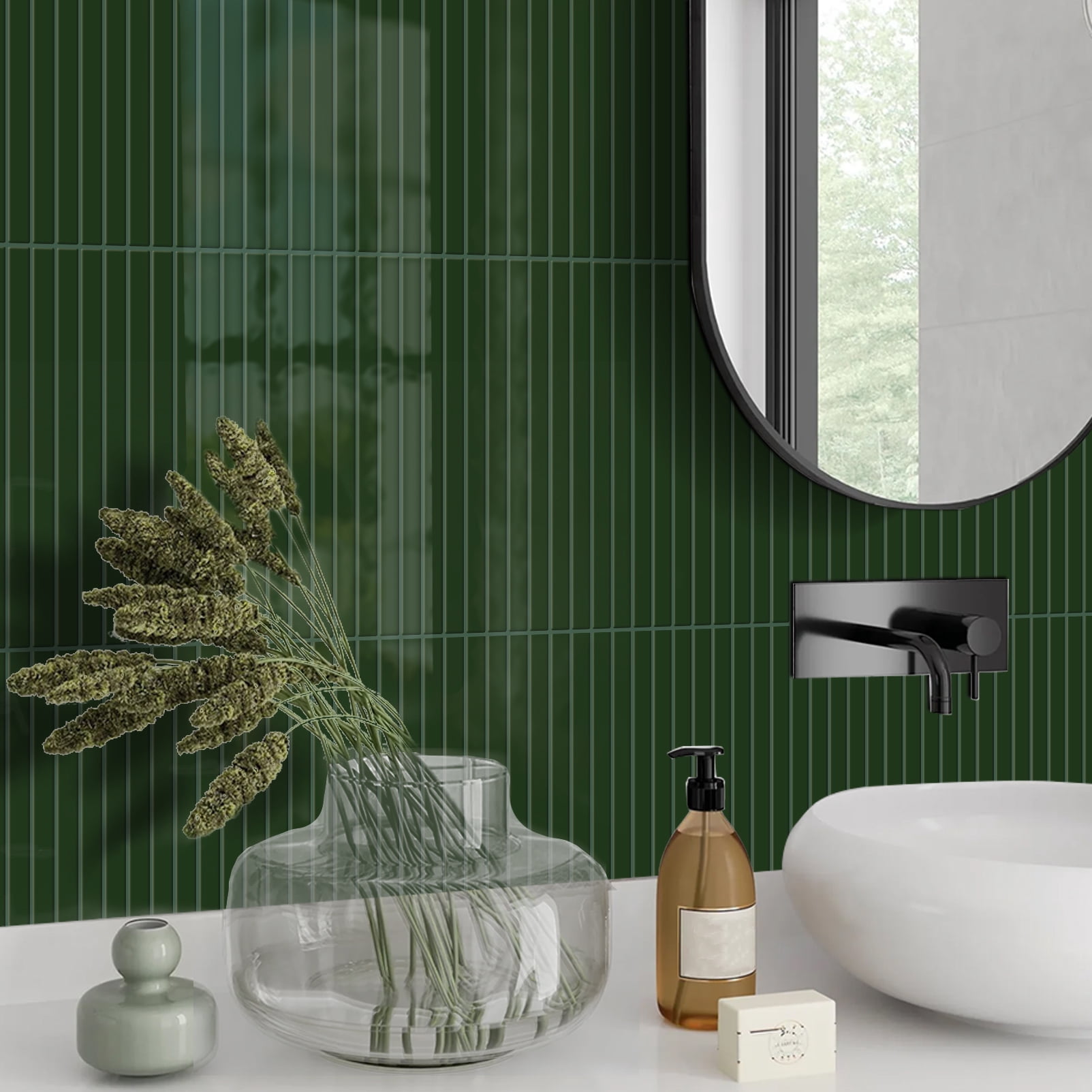 DEWOO 10-Sheet Upgraded Thick Peel and Stick Kitchen Backsplash Tiles,Waterproof Premium Self-Adhesive Wall Tile Stick on Backsplash for Kitchen,Bathroom and Fireplace(Green,12"×12")