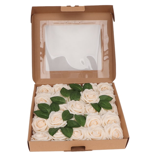 25 uds flores artificiales rosa de aspecto Real 3 pulgadas de diámetro 7 pulgadas tallo rosas falsas suaves para decoración de fiesta boda