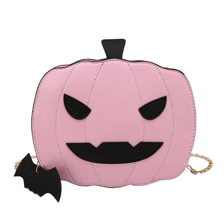 

Partygee Pumpkin Crossbody Bag Chain Shoulder Bags Leather Shoulder Purse for Women Bat Pendant Halloween Clutch Bag Devil Tote