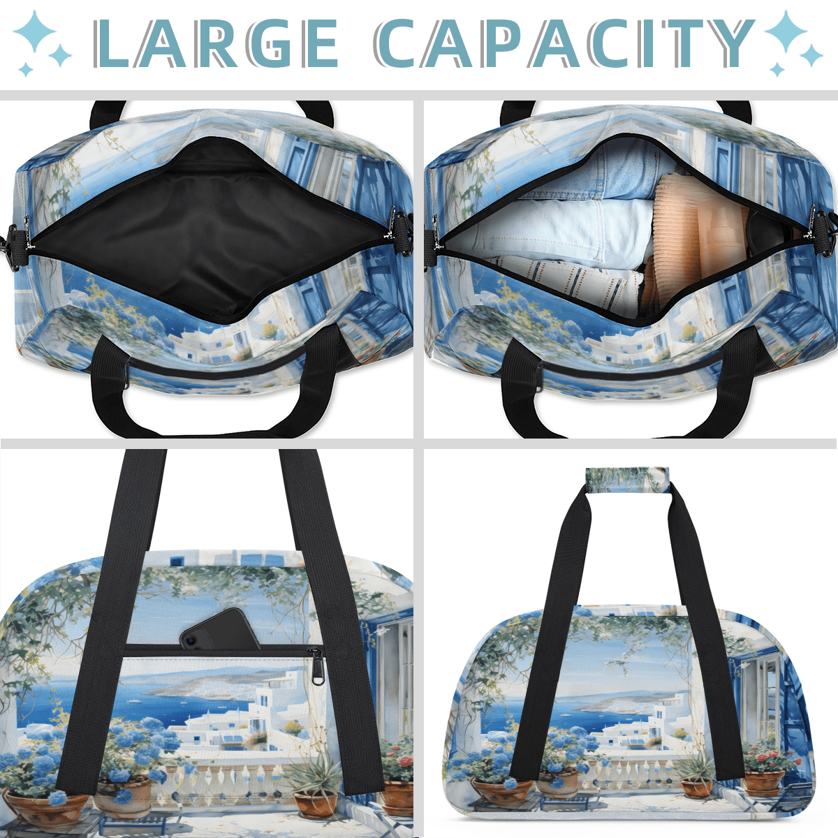Herdesigns City Landscape Modern Sports Duffle Bag for Women & Men, Romantic City Gym Bag Dance Bag Overnight Bag Carry On Weekender Travel Bag