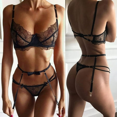 

EQWLJWE Sexy Lingerie for Women Sexy Women Lingerie Lace Hollow Out Perspective Bowknot Temptation Babydoll Underwear Sleepwear With Garter Pajamas Set