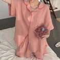 thumbnail image 4 of Conjunto de Pijama rosa para mujer, ropa de dormir con botones, pantalones cortos de manga corta, ropa de estar por casa de estilo coreano, traje de noche con cuello vuelto, novedad, 4 of 4
