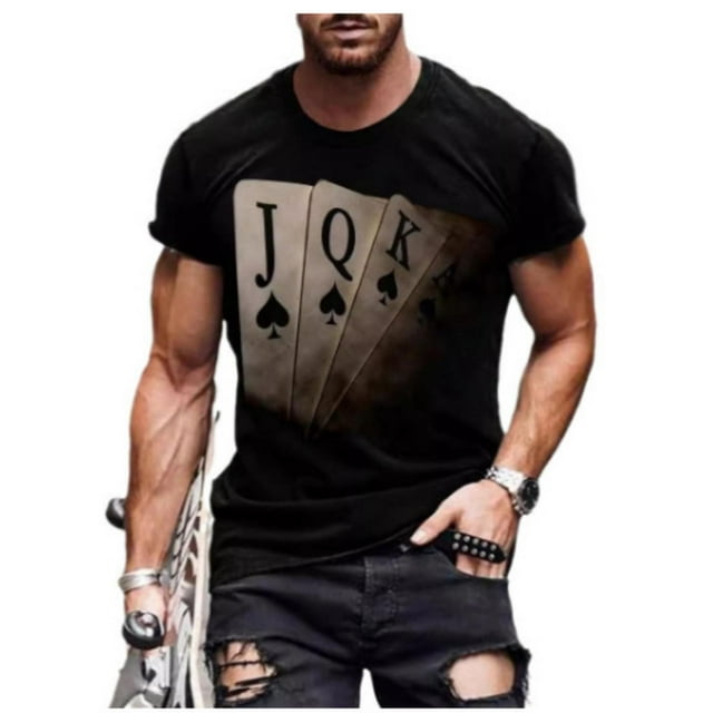 Camiseta gráfica de póker para hombre: algodón cómodo, corte elástico, cuello redondo, ideal para todas las estaciones. Camisetas de ocio.