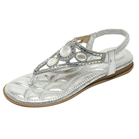 

Bohemian Sandals Beach Sandals Flip Flops Glamorous Thong Sandals For Women Rhinestone Decor Slingback Flat Sandals