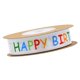 thumbnail image 1 of Cinta de poliéster blanca ancha con texto "Feliz Cumpleaños" impresa para hacer moños en fiestas de cumpleaños. 15 cm 10 yardas, 1 of 9