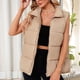 thumbnail image 5 of Chaleco Acolchado para Mujer, Abrigos de Abrigo, Chaquetas y Abrigos con Bolsillos. Caqui M, 5 of 8