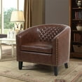 thumbnail image 2 of Accent Barrel Chair, Upholstered Accent Arm Chair Leisure Barrel Chair with Nailheads & Solid Wood Legs, Comfy Single Sofa Guest Chatting Chair for Living Room Bedroom Office, PU Leather, Brown, 2 of 7