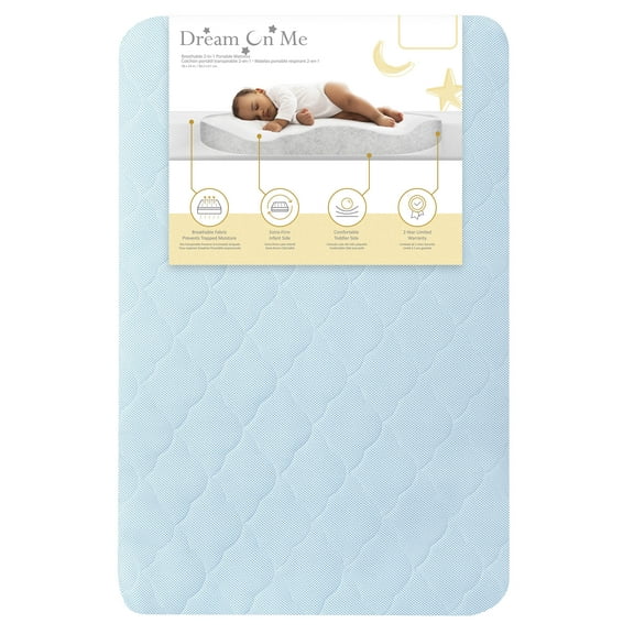 Evolur Rest EZ 2 in 1 Mini Crib Mattress, Blue