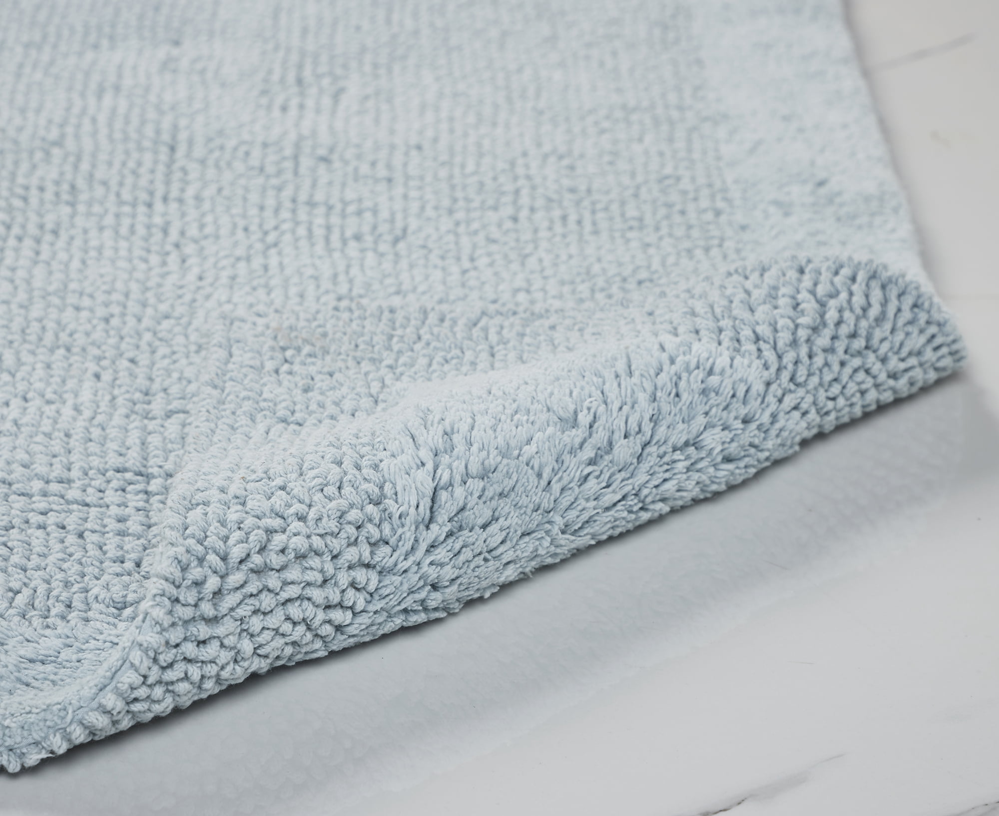 Better Trends 21" x 34" Premium Bathroom Rugs 100% Cotton Soft Reversible Tufted Bath Mat Water Absorbent Bath Rug Ideal for Bathroom Shower and Tub Use (Blue) Edge Collection