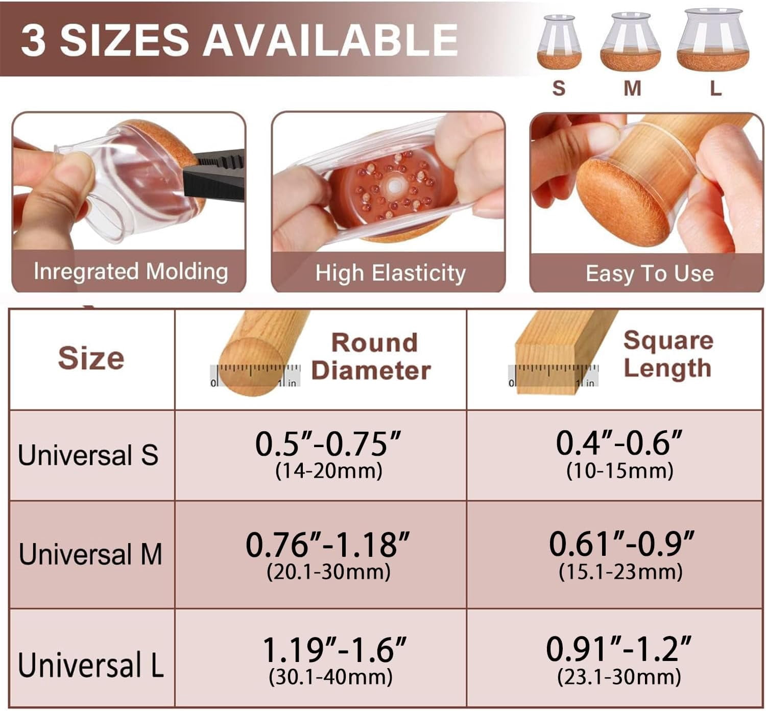 Kocwell Chair Leg Floor Protectors for Hardwood Floors with Felt Pads Covers to Protect Wood Furniture Leg Feet Cup Silicone Caps 32pcs Furniture Pads No Noise (Clear 0.76"-1.18")