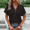 Women's Casual V Neck Button Down T-Shirt Blouse Soft Polyester Spandex Basic Top for Yoga Workout Daily Wear Spring Summer
