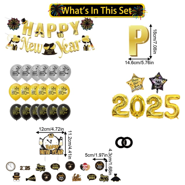 2025 Year Theme Party Decoration Happy Year Year Flag Plque Rose Set