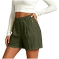 thumbnail image 5 of Women's Soft Stretch Linen-Like Elastic Waist Double Pockets Button-Up Shorts, Lightweight Casual Fabric, Mid Waist Tummy Control, Comfy Summer Essential for Beach Day | TruBelle,Army Green L, 5 of 8