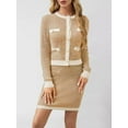 thumbnail image 5 of Womens 2 Piece Preppy Cardigan Skirt Outfits Casual Long Sleeve Button Down Knit Top Bodycon Skirt Set Khaki S, 5 of 8